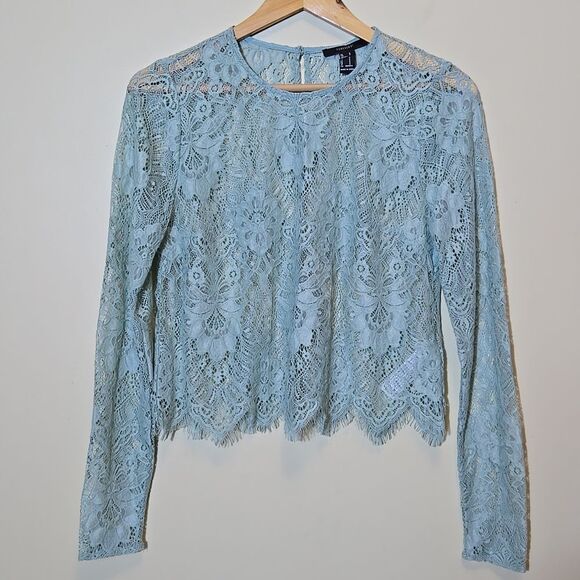 Forever 21 Sheer Floral Victorian Lace Top Soft Girl Dainty Romantic Feminine - Picture 1 of 11